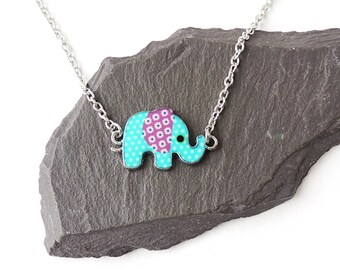 Elephant Necklace with Blue Colour Elephant on 16" Chain, UK Seller