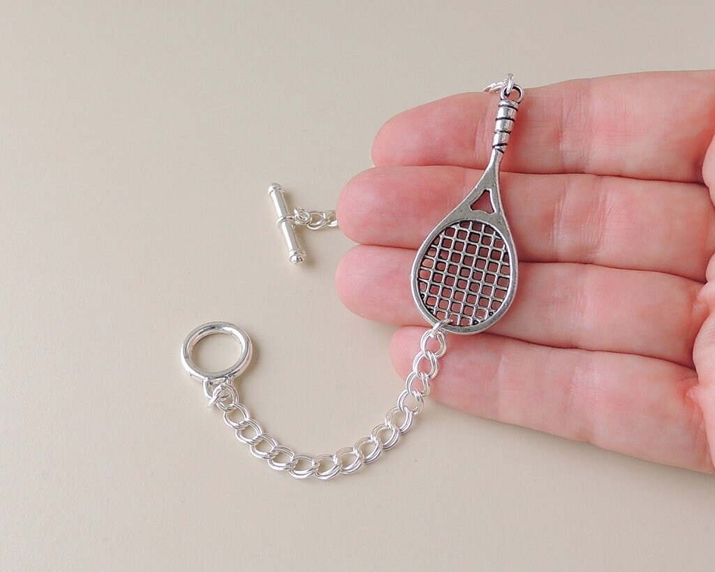 Tennis Racket Bracelet with Large Silver Colour Tennis Racket Etsy