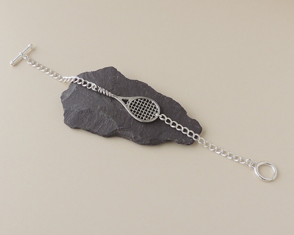 Tennis Racket Bracelet with Large Silver Colour Tennis Racket Etsy