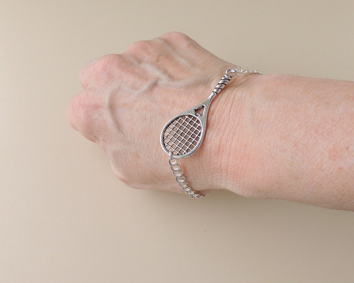 Tennis Racket Bracelet With Large Silver Colour Tennis Racket Etsy UK