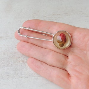 Rose Brooch with Real Red Rosebud Cabochon, Resin Flower Cabochon, Buttonhole Brooch, UK Seller image 3