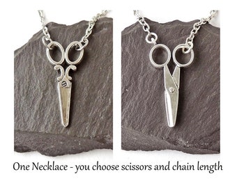 Scissors Necklace with Silver Colour Scissors on 16" or 18" Chain Necklace, Choice of Scissors, UK Seller