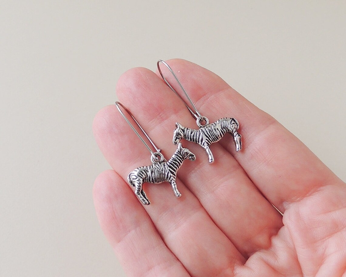 Zebra Earrings With Silver Colour Zebra Charms on Stainless Etsy UK