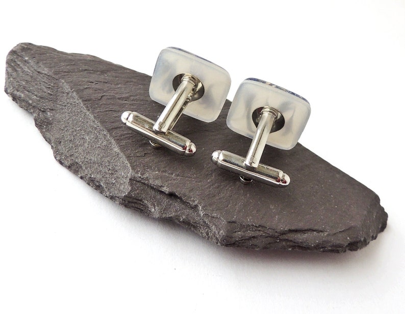 Cornflower Cufflinks with Real Blue Cornflower Petals in White Resin Cabochons UK Seller
