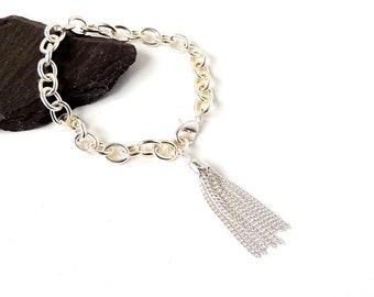 Tassel Bracelet, Silver Plated Chain Bracelet, 8"/20cm Long, UK Seller