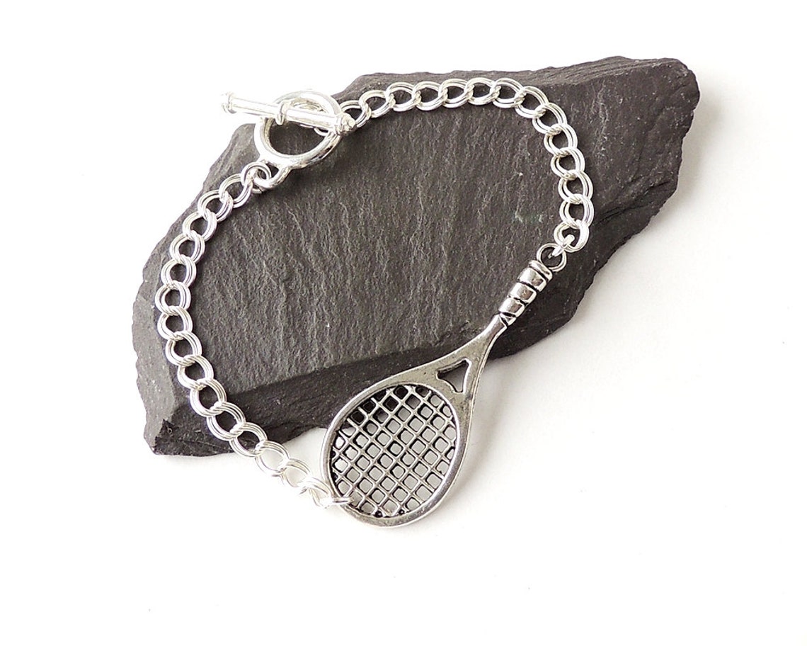 Tennis Racket Bracelet with Large Silver Colour Tennis Racket Etsy