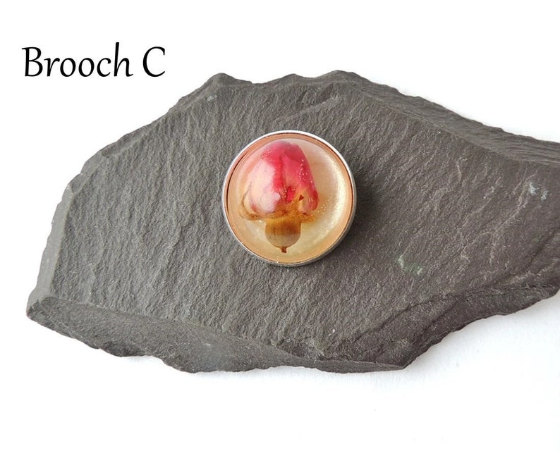 Rose Brooch with Real Red Rosebud Cabochon, Resin Flower Cabochon, Buttonhole Brooch, UK Seller Brooch C