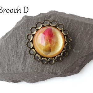 Rose Brooch with Real Red Rosebud Cabochon, Resin Flower Cabochon, Buttonhole Brooch, UK Seller Brooch D