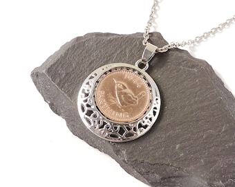 1944 Farthing Necklace, Old Coin in Filigree Pendant on 18" Chain, 80th Birthday Gift, UK Seller