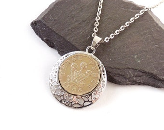 1944 Threepence Necklace, Old Coin in Filigree Pendant on 18" Chain, 80th Birthday Gift, UK Seller