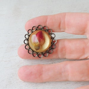 Rose Brooch with Real Red Rosebud Cabochon, Resin Flower Cabochon, Buttonhole Brooch, UK Seller image 9