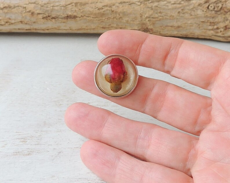 Rose Brooch with Real Red Rosebud Cabochon, Resin Flower Cabochon, Buttonhole Brooch, UK Seller image 7