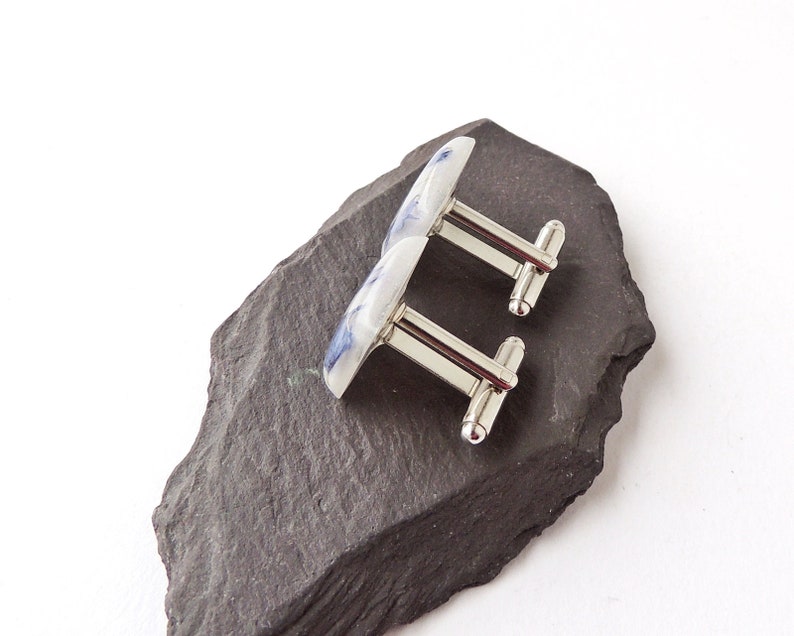 Cornflower Cufflinks with Real Blue Cornflower Petals in White Resin Cabochons UK Seller