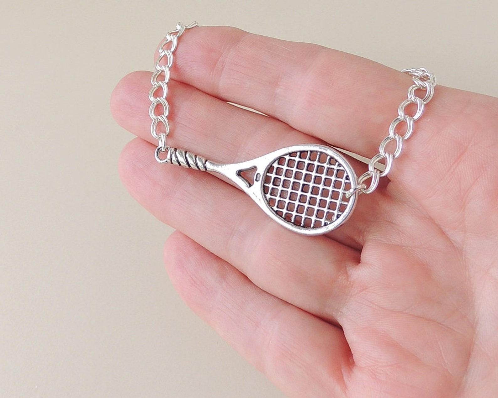 Tennis Racket Bracelet With Large Silver Colour Tennis Racket Etsy UK