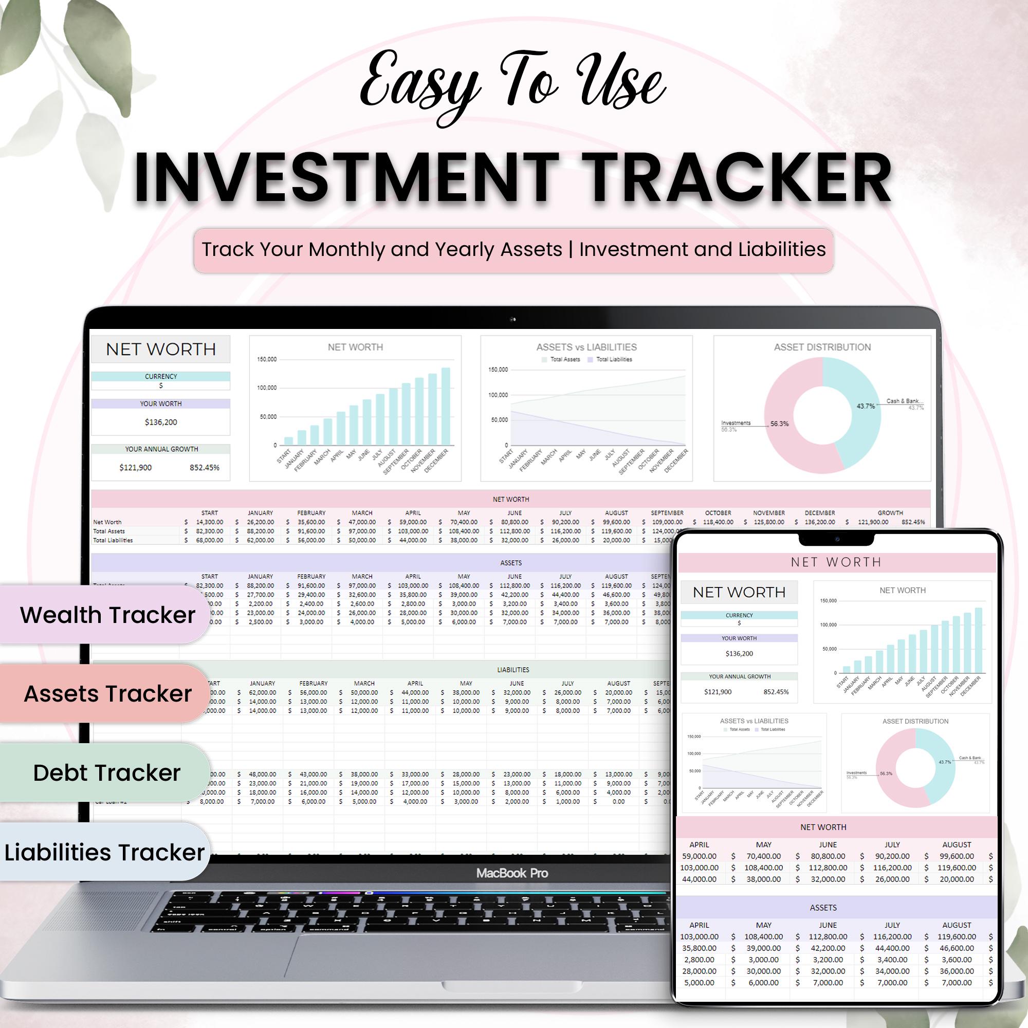 Investment tracker Google Spreadsheets investment Property Analysis Annual Networth cap rate calculator Assets Liabilities Finance Planner