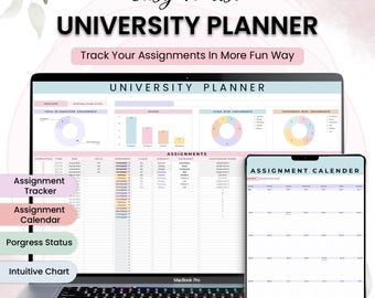 University Planner Spreadsheet, Academic Assignment Tracker (PDF)