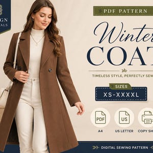 Winter Coat Sewing Pattern Women PDF Long Coat Pattern Winter Jacket Sewing Pattern (XS-XXXL) Trench Tailored Coat Digital Download