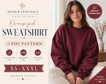 Sweatshirt Sewing Pattern Oversized women Sweatshirt pattern PDF (XS-XXXL) Women Hoodie Sweater Pattern for beginners Instant Download