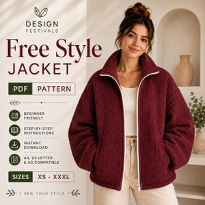 Jacket Sewing Pattern for Women Coat Pattern PDF (XS-XXXL) Zip Up Quilted Jacket Beginner Pattern Teddy Jacket with Lining Instant Download