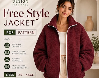 Jacket Sewing Pattern for Women Coat Pattern PDF (XS-XXXL) Zip Up Quilted Jacket Beginner Pattern Teddy Jacket with Lining Instant Download