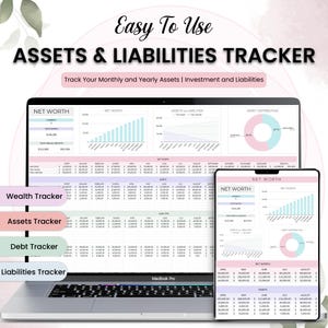 Jährliches Net Worth Tracker Dashboard Aktiva und Aktiva Rechner Google Blatt Vorlage Persönliche Finanzen Tabelle Filou