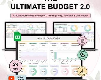 Ultimate Annual Budget Spreadsheet Google Sheets Budget Template Monthly Budget Tracker Financial Planner Bill Tracker Debt Tracker Saving