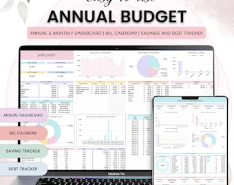 Annual Budget Planner: Google Sheets, Savings & Debt Tracker (Digital)