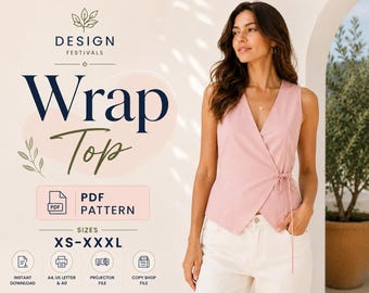 Wrap Top Sewing Pattern Wrap Vest Pattern women blouse Tie Vest Pattern Summer Top Easy Beginner XXS - XXL Crossover Crop Top PDF Download