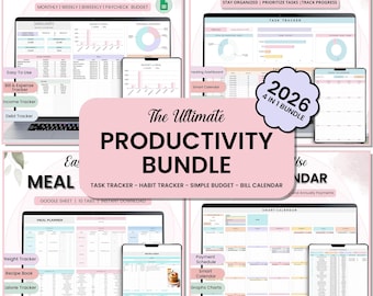 Life Planner Google Sheets Monthly Budget Task Habit Tracker to do list Weekly Meal Planner Spreadsheet bundle Bill Calendar