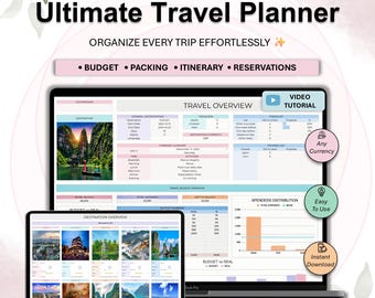 Travel Planner Google Sheets Travel Itinerary budget Spreadsheets Road Trip digital Planner Vacation Holiday Booking Organizer Packing List