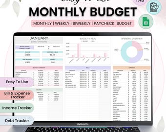 Simple Budget Tracker Monthly Expenses Weekly Budget Paycheck Planner Bi-Weekly Budgeting Template Spreadsheet Personal Finance Planner