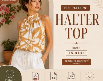 Halter Neck Top Sewing Pattern Women Blouse Pattern XS-XXXL PDF Download Easy Beginner Friendly Summer Top Instant Download