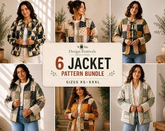 Quilted Jacket Sewing Patterns bundle Women Hooded Zip up Jacket with collar Patchwork Vest Winter Coat Pattern PDF XS XXXL digital download