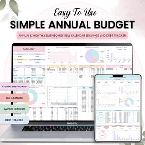 Simple Annual Budget Planner Spreadsheet Easy Budget Google Sheet Yearly Monthly Budget Template Family Couple Personal Expenses debt bill