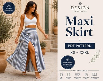 Wrap maxi skirt sewing pattern For Women Comfy and Easy Linen Wrap Easy beginner Maxi Skirt Pattern PDF Digital Instant Download