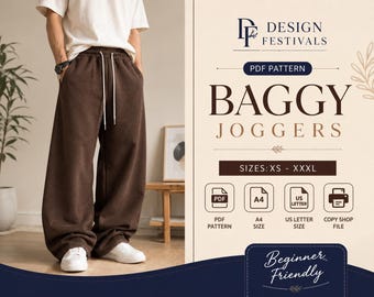 Baggy Joggers sewing pattern for men Wide leg men jogger pants PDF XS XXXL Sweatpants pattern Easy Beginner Friendly Digital Download