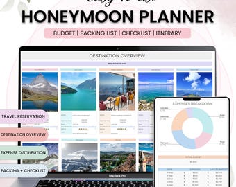 Honeymoon Travel Planner Google sheet spreadsheet Family Travel Itinerary budget template Holiday Vacation Organizer Road Trip Planner