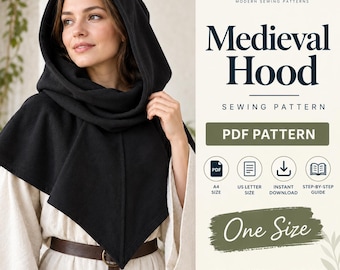 Medieval Hood Sewing Pattern Capelet Pattern Cape with Hood Pattern Cosplay Cloak Sewing Pattern Medieval Dress PDF  digital download