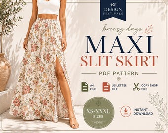 Maxi Slit Skirt Sewing Pattern long skirt pattern for women XS-XXXL Beginner Friendly Easy skirt Sewing Pdf Pattern Instant download