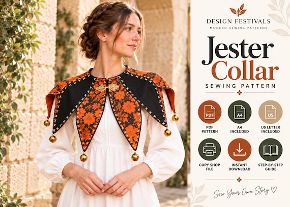 Medieval Jester Collar Sewing Pattern Jester Costume Pattern Fantasy dress Pattern Ren Faire Pattern PDF A4 Printable digital download