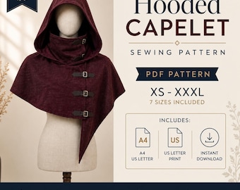 Hood Sewing Pattern Cape with Hood Pattern Medieval Dress Capelet Pattern Cosplay Cloak Easy Beginner Sewing Pattern PDF digital download