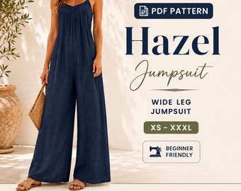 Wide leg jumpsuit sewing pattern Palazzo jumpsuit Linen Lounge wear relaxed loose fit Overalls Women Romper Pattern PDF Download