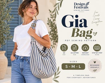 Hobo Bag sewing Pattern Luna Women slouchy shoulder bag Pattern Crescent Sling Boho Beginners DIY tote Purse PDF Printable A4 Digital