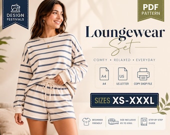 Sweatshirt Shorts sewing Pattern Women Loungewear Set PDF (XS-XXXL) Lounge set Beginner sewing Pattern Instant digital Download