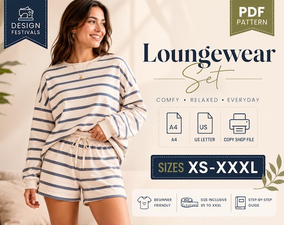 Sweatshirt Shorts sewing Pattern Women Loungewear Set PDF (XS-XXXL) Lounge set Beginner sewing Pattern Instant digital Download