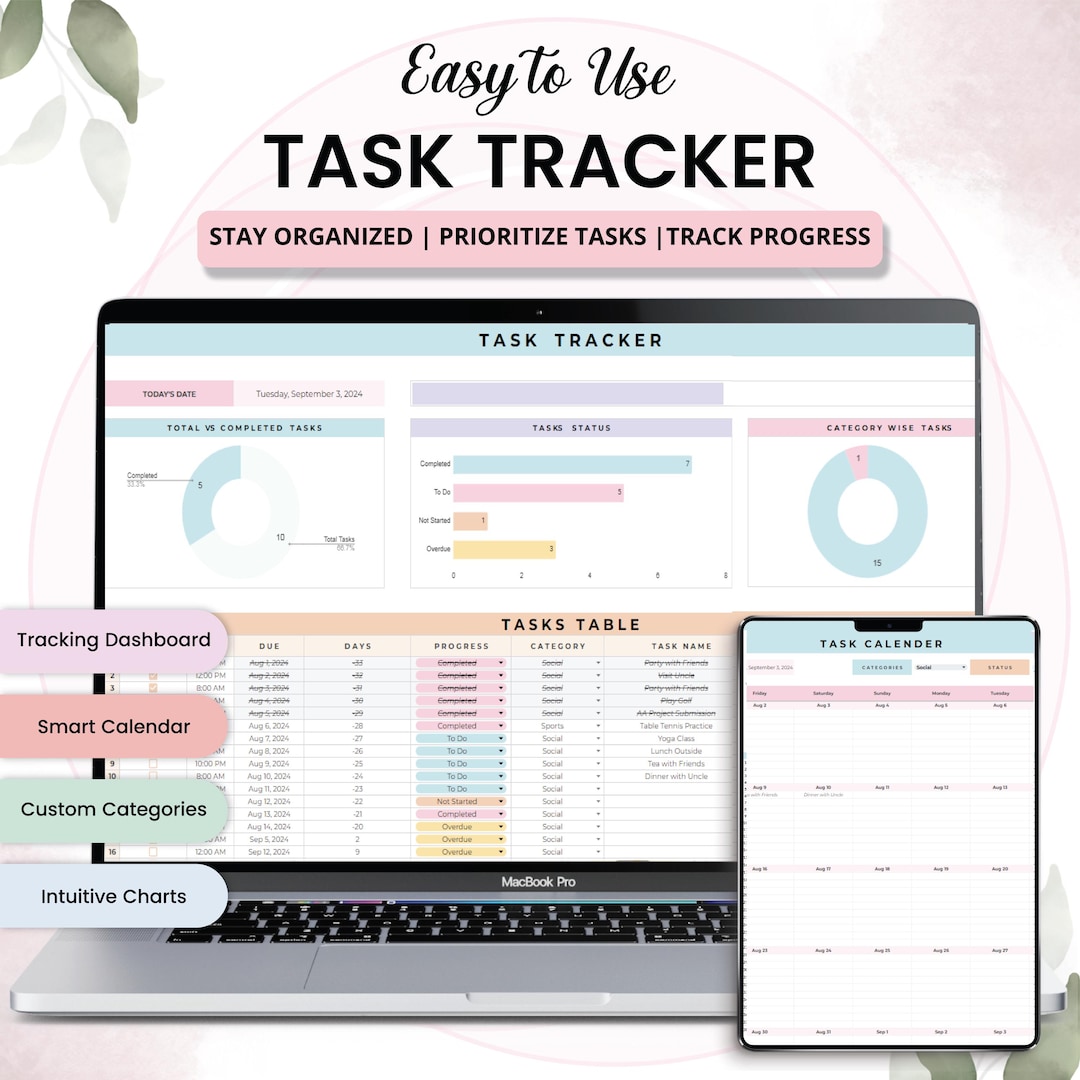 Searchable Task Chart Task Tracker Spreadsheet to Do List Productivity Planner Daily Weekly ...