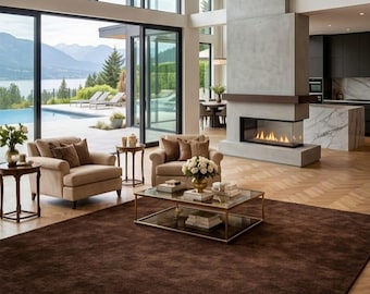 Dark Brown Hand Tufted Wool Rug, Soft Plush Modern Area Carpet