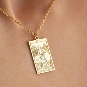 Tarot Card Necklace, Gold Magician Pendant, Spiritual Jewelry, Christmas Gift