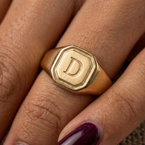 Customizable Handcrafted Cushion Block Initial Monogram Signet Ring • Gold Personalized Christmas Keepsakes Gifts