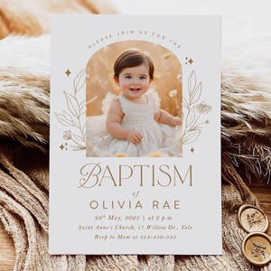 Baptism Invitation Template, Editable Baptism Invite with Photo, Modern Classic, Baptism Invitation, Simple Baptism Invite, Minimalist Girl